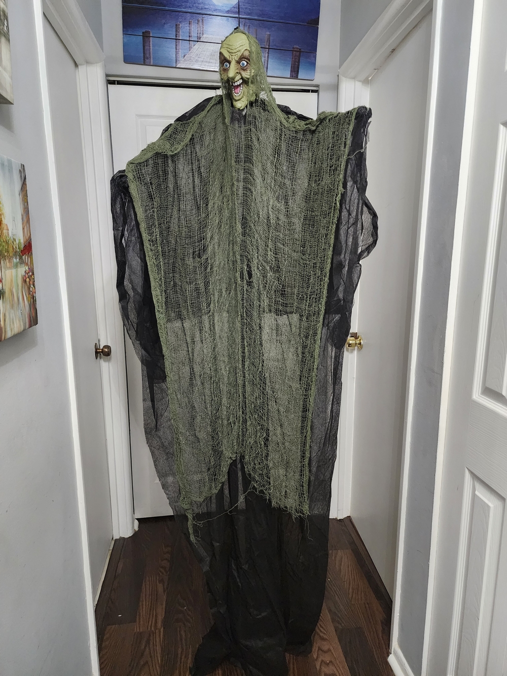 Spooky Green and Black Hanging Halloween Ghost Décor Over 6 Ft Tall